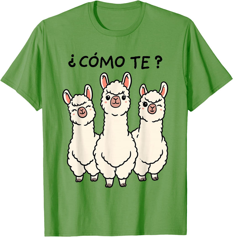 GoshWow Como Te Llamas Shirt Funny Llama Spanish Teacher Joke T-Shirt - Grass Green