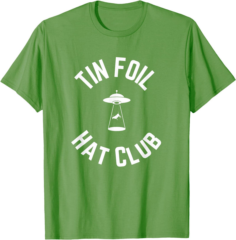 Tin Foil Hat Club with UFO Cow Abduction T-Shirt - Grass Green