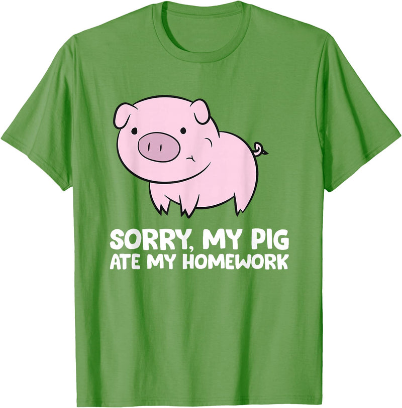 Funny Pig Farmer Gifts Pigs Kids School Love Pigs Sorry, My Pig Ate My Homework T-Shirt - Grass Green