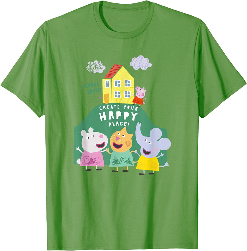 Peppa Pig Peppa's House Create Your Happy Place Group Shot T-Shirt - Grass Green