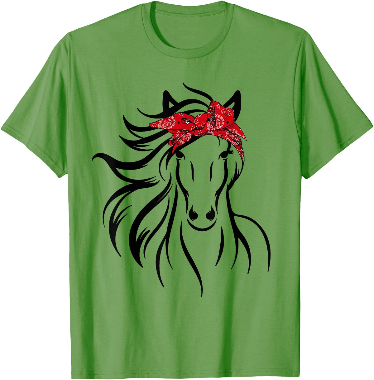 Horse Bandana Tee For Women Girls Tee Horse Bandana Tee for Horseback Riding Horse Lover T-Shirt - Grass Green