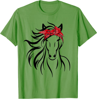 Horse Bandana Tee For Women Girls Tee Horse Bandana Tee for Horseback Riding Horse Lover T-Shirt - Grass Green