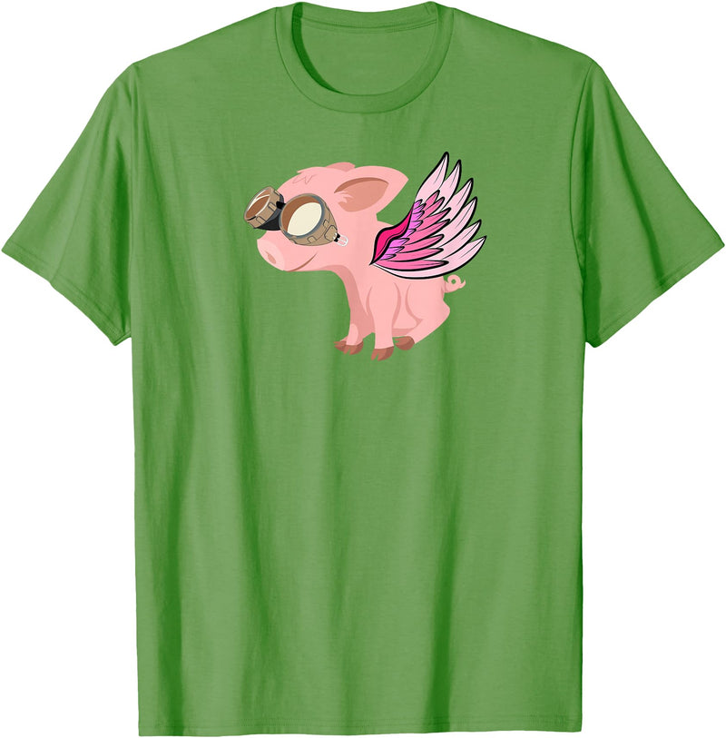 RWS235 When Pigs Fly, Flying Pig T-shirt T-Shirt - Grass Green