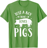 Shirtbooth: Animal Lovers Just a Boy Who Loves Pigs Farmer Gift For Pig Lover T-Shirt - Grass Green