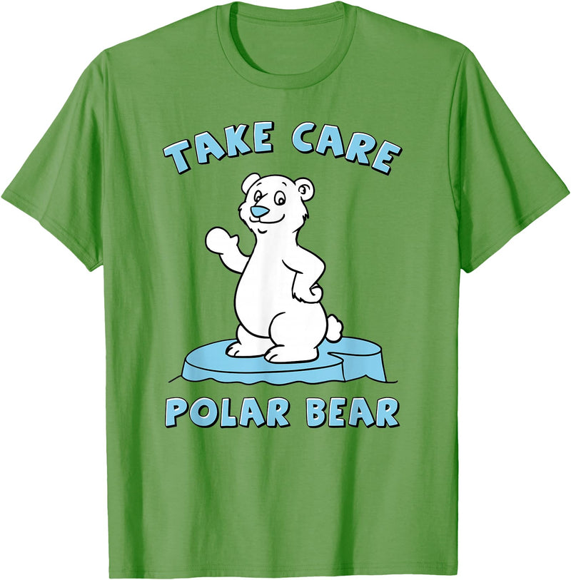 Bear Hugs Apparel Take Care Polar Bear Cute Cartoon Design T-Shirt - Grass Green