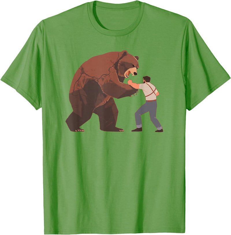 Outdoor lover funny outfits Bear Challenge - Funny Man Against Wild Bear Fighting T-Shirt - Grass Green