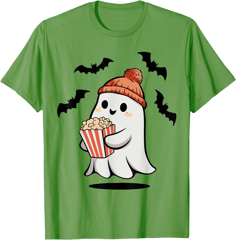 Ghost Pop Corn Halloween Funny Ghost Eating Pop Corn Lovers Spooky Halloween T-Shirt - Grass Green