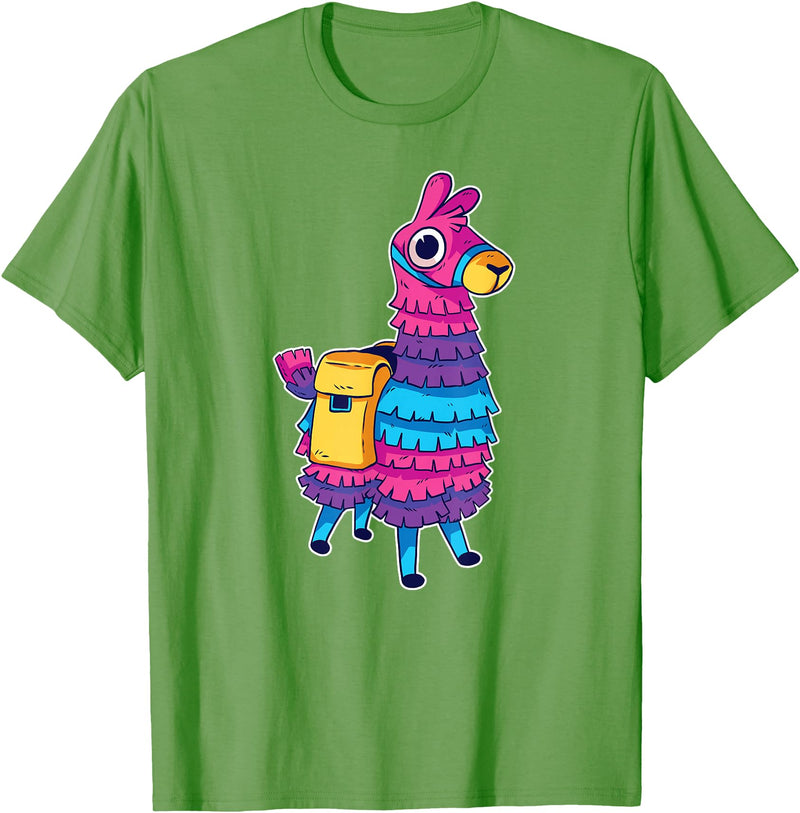 Llama Pinata Party Shop Funny Loot Llama Pinata with Yellow Saddlebag T-Shirt - Grass Green