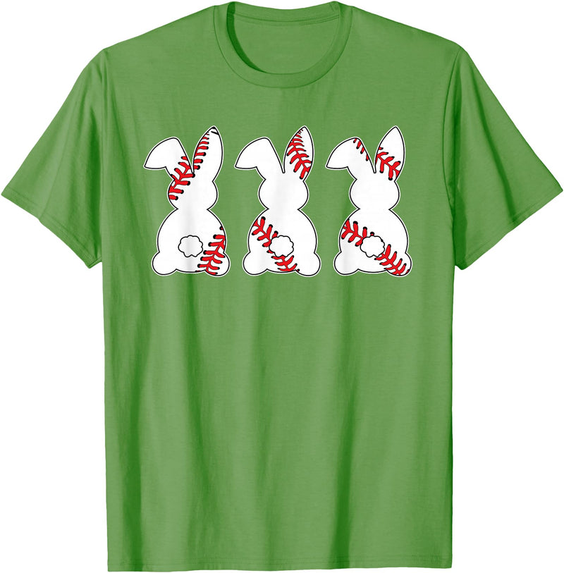 Funny Baseball Sports Easter Bunny Rabbits Easter Day T-Shirt in Grass Green