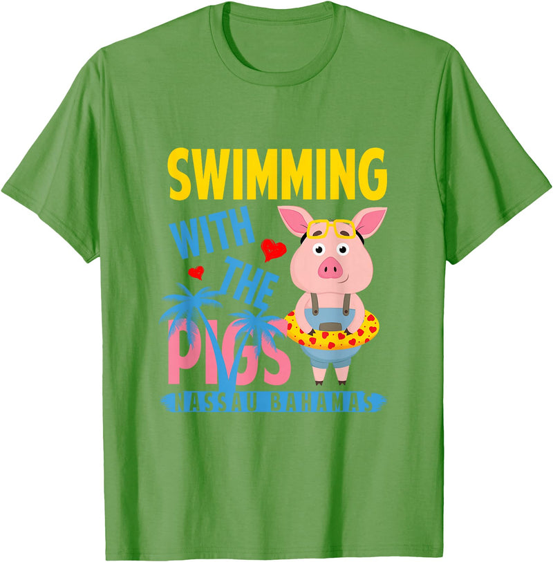 Swimming With The Pigs Bahamas Beach Summer Vibes Swimming With The Pigs Nassau Bahamas Hello Summer Beach T-Shirt - Grass Green