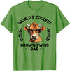 The Woof Wardrobe World's Coolest Cow Dad Papa - Men Farmer Brown Swiss T-Shirt - Grass Green
