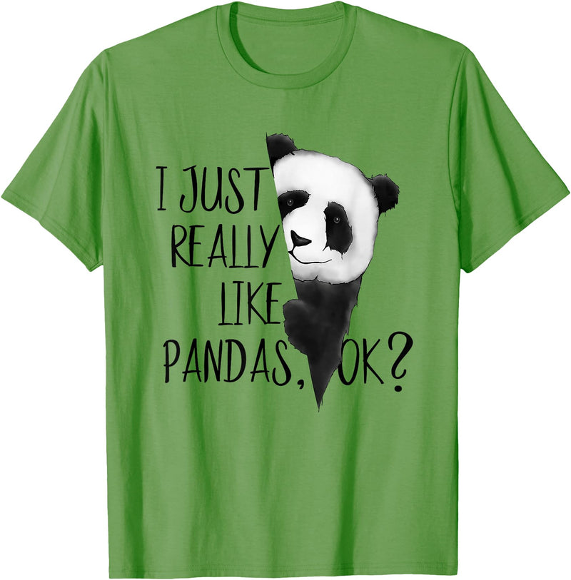 Giant Panda Fan Art SkizzenMonster I Just Really Like Pandas, OK? Funky I Love Panda Bears Art T-Shirt - Grass Green