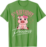 Pig Birthday 5 Cute Piggy Barn Party Apparel Pig 5th Birthday Princess Farm Party Hog Farmer Barnyard T-Shirt - Grass Green