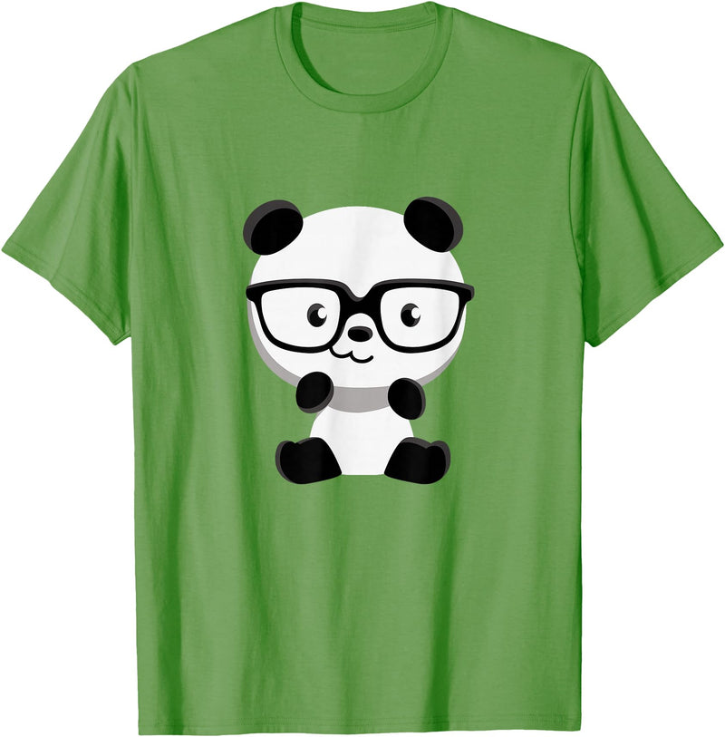 My Shirt Hub Cute Little Bear Panda Nerd with Glasses T-Shirt - Grass Green