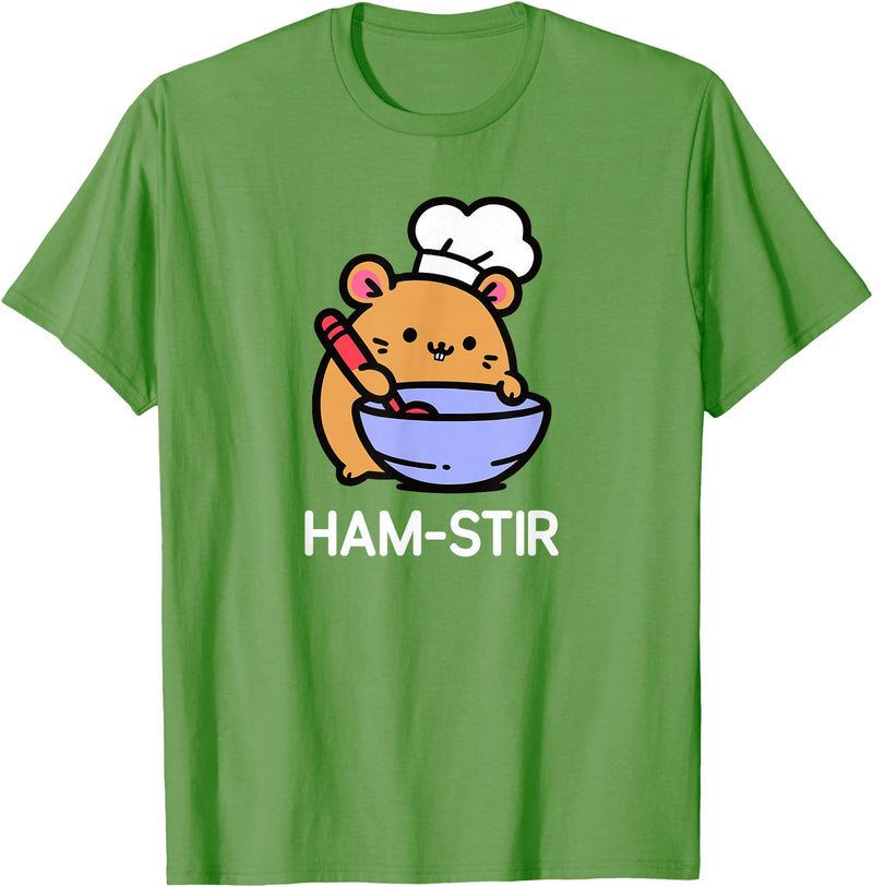 Hamster, Ham-stir Funny Jokes Sarcastic T-Shirt - Unisex-Adults & Kids - Black - Small - Short Sleeve - Cotton Blend - Classic Fit - Crew Neck - T-Shirt - Grass Green