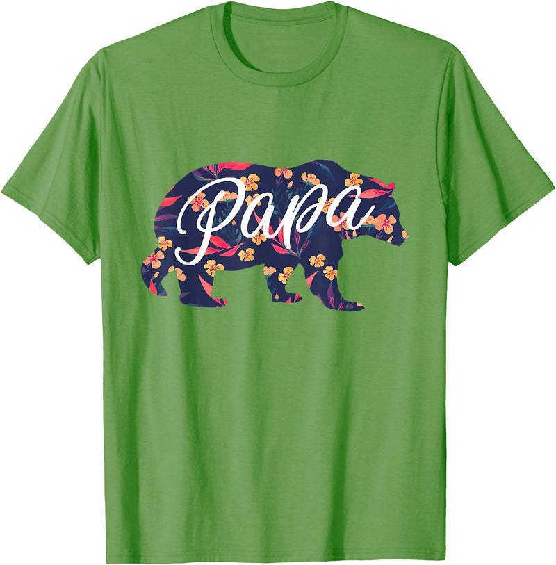 Bahaa's Tee Best Daddy Ever, I Love You Dad, Floral Papa Bear Graphic T-Shirt - Grass Green