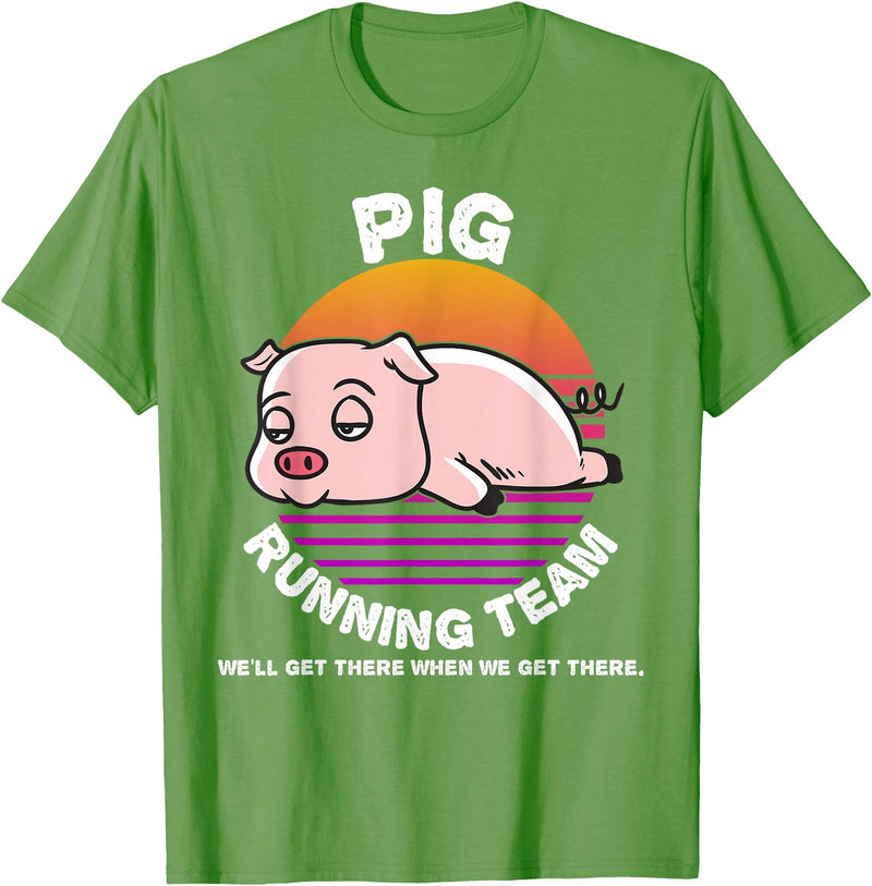 Running Shirts by CrushRetro Funny Farm Pig Running Team Shirt Kids Men Women Gift T-Shirt - Grass Green