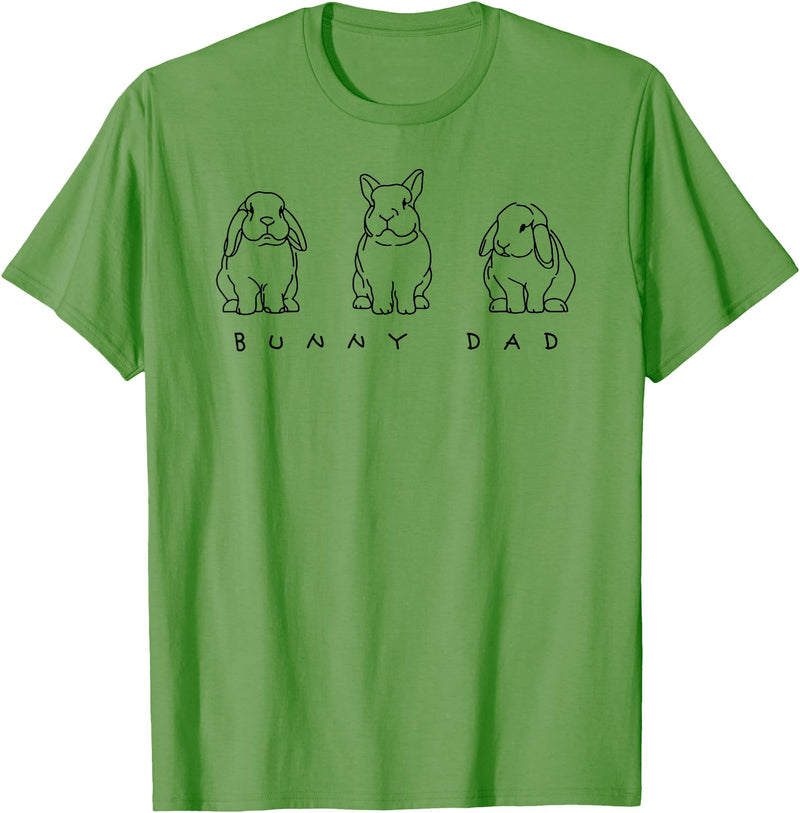 Bunny Dad Cute Lop Rabbit Holland Dad Line Art T-Shirt in Grass Green