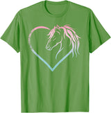 Horse Girl Designs Women I Love My Horses Riding Heart With Horse Head For Horseback Riding Horse T-Shirt - Grass Green