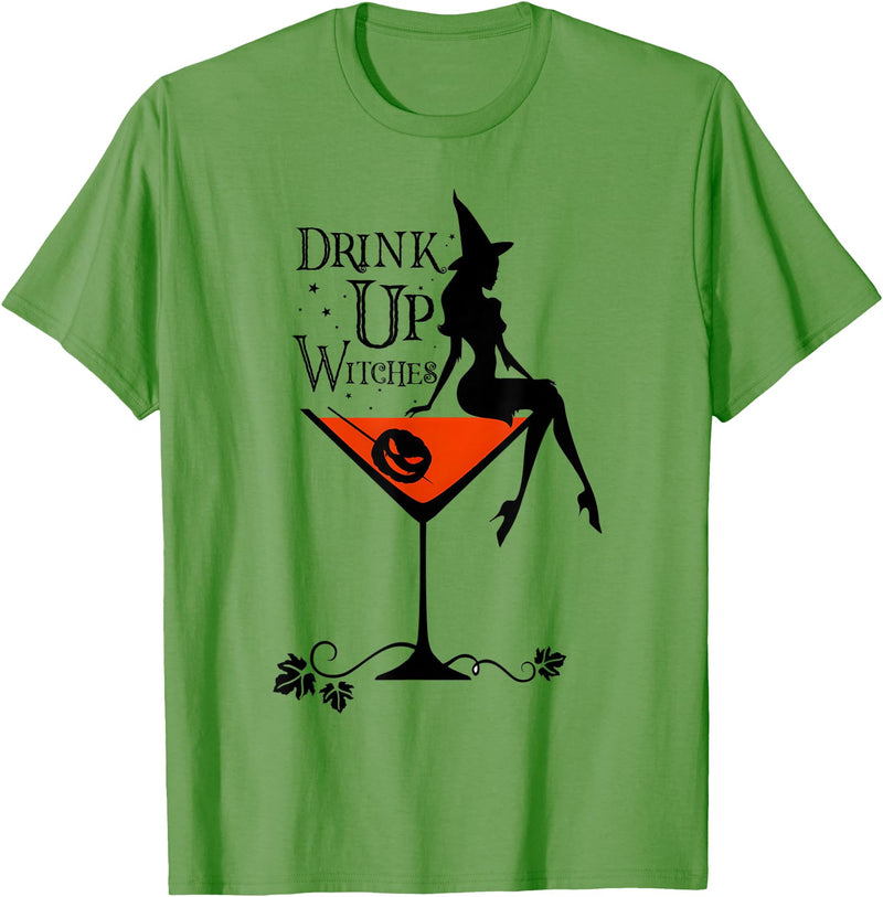 Drink Up Witch Squad Halloween Drink Up Witches Witch Squad Wine Glass Halloween T-Shirt - Grass Green