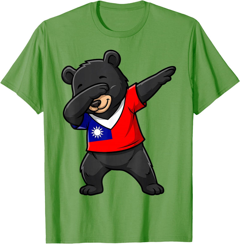 Taiwan Dabbing Bear Flag Tees Taiwan Formosan Bear Dab Pose T-Shirt - Grass Green