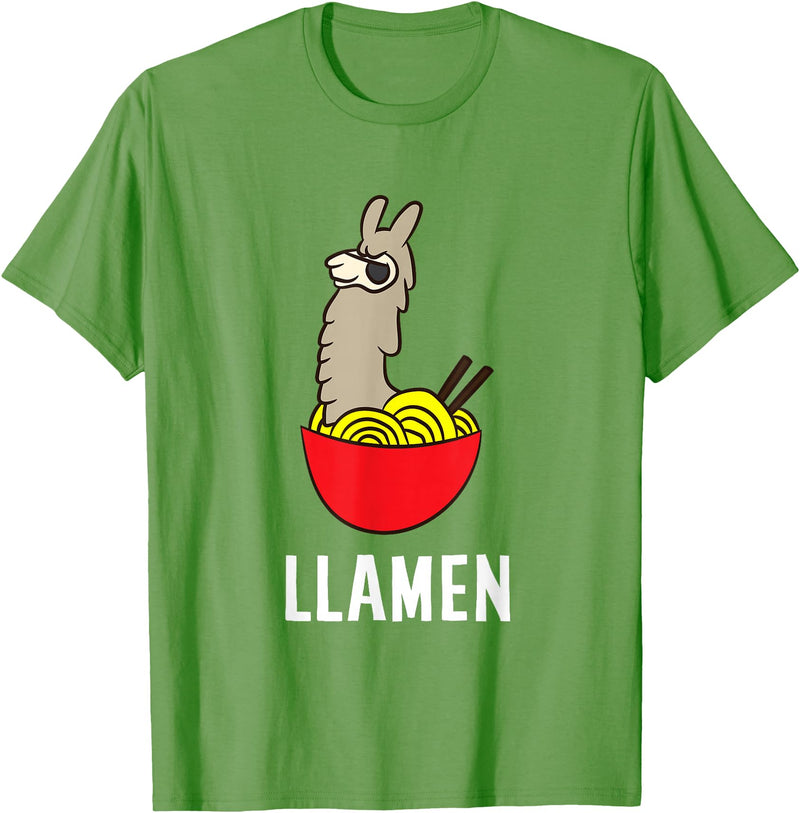 Funny Llama And Alpaca Gifts Funny Llama LLamen Noodles Chinese Food Llama T-Shirt - Grass Green