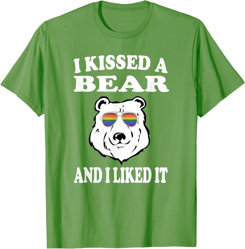 Funny Bear LGBT T-Shirt I Kissed A Bear And I Liked It T-Shirt Gay LGBT Funny Gift - Grass Green