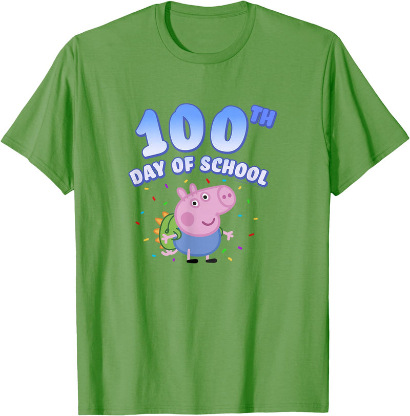 Peppa Pig George Pig 100th Day Of School Fun Confetti Pose T-Shirt - Grass Green