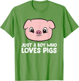 Funny Pigs Gifts And Pig Farmer Apparels Pig Farmer Boy Just a Boy Who Loves Pigs T-Shirt - Grass Green