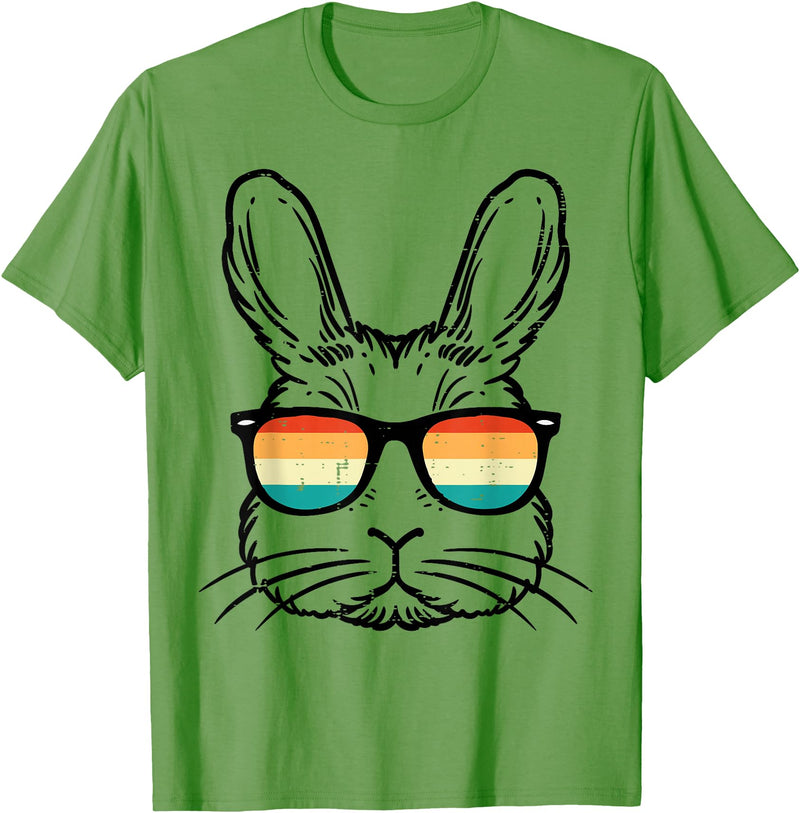 Easter Bunny Face Sunglasses Retro Rabbit Men Boy Kids Youth T-Shirt in Grass Green
