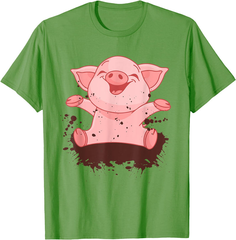 Happy Pig Playing In The Mud Animal Lover Costume Happy Pig Playing In The Mud Funny Animal Lover Costume T-Shirt - Grass Green