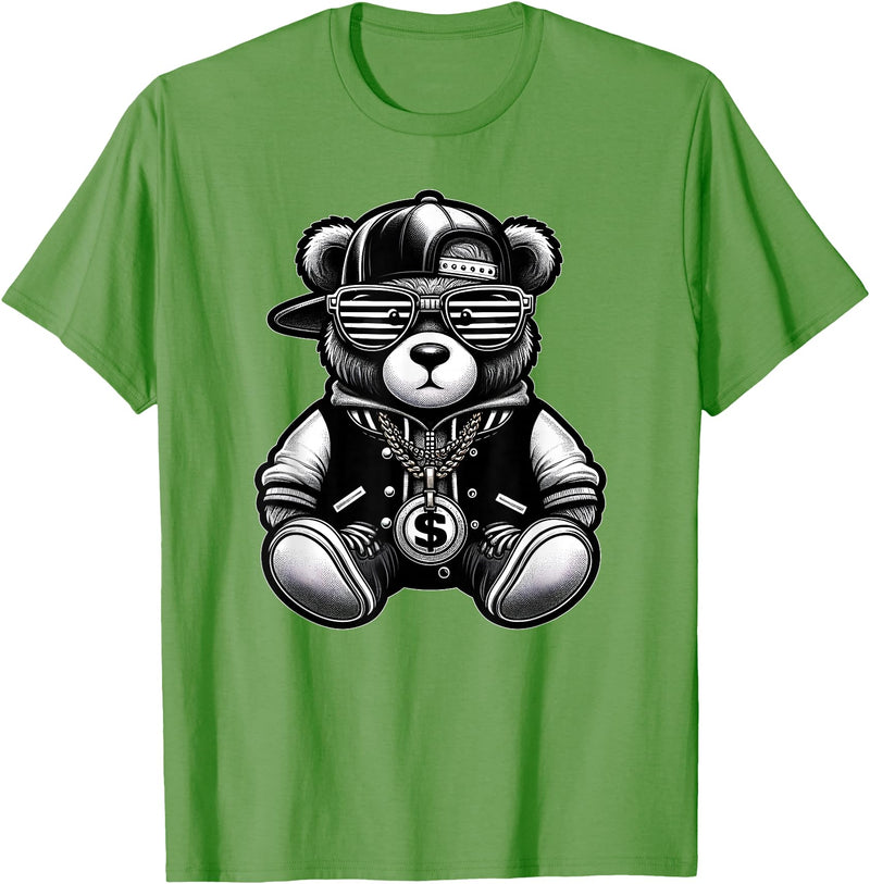 Teddy Bear Hip Hop Lovers Men Women & Kids Funny Hip Hop Teddy Bear 90s Graffiti Art Rap Lover Gangsta T-Shirt - Grass Green