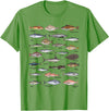 Botanical Chart Apparel Co. Vintage Fish Identification Chart Fishing T-Shirt - Grass Green
