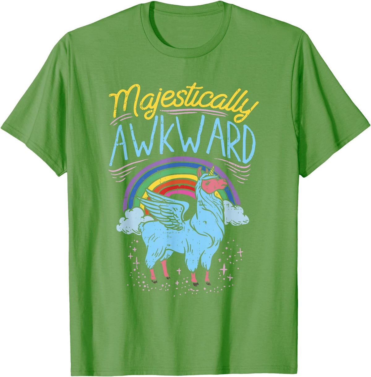 Llama Queen Birthday Party Gift Majestically Awkward Funny Llamacorn Llama Unicorn Rainbow T-Shirt - Grass Green