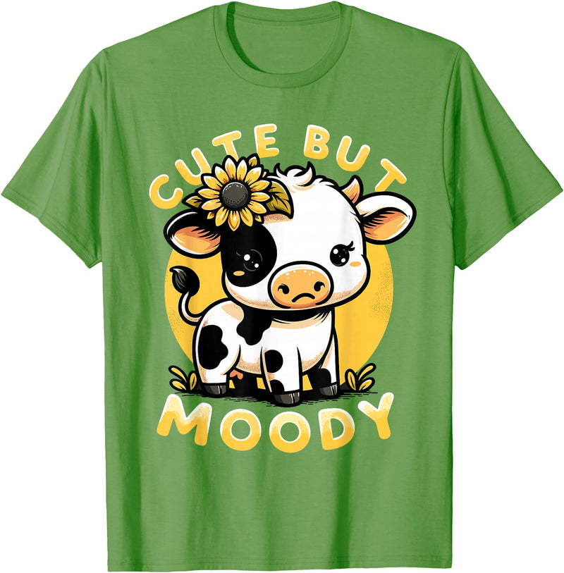 Cowgirl & Cow Lover Calf Gifts for Girls &Women Cute But Moody, Cute Cow, Kids, Farm & Baby Cow Sunflower T-Shirt - Grass