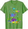 Cute Cartoon Sealife Art Hawaiian Triggerfish Coral Funny Tropical Fish Cartoon Art T-Shirt - Grass Green