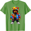 Hip-Hop Teddy-Bear Aesthetic Urban StreetWear Co. Hip-Hop Teddy-Bear Colorful Teddybear with Hoodie Graphic T-Shirt - Grass Green