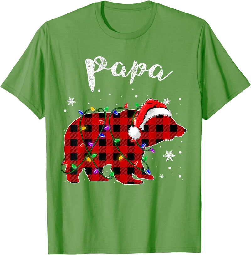 Red Plaid Papa Bear Buffalo Matching Family Pajama Christmas T-Shirt - Grass Green