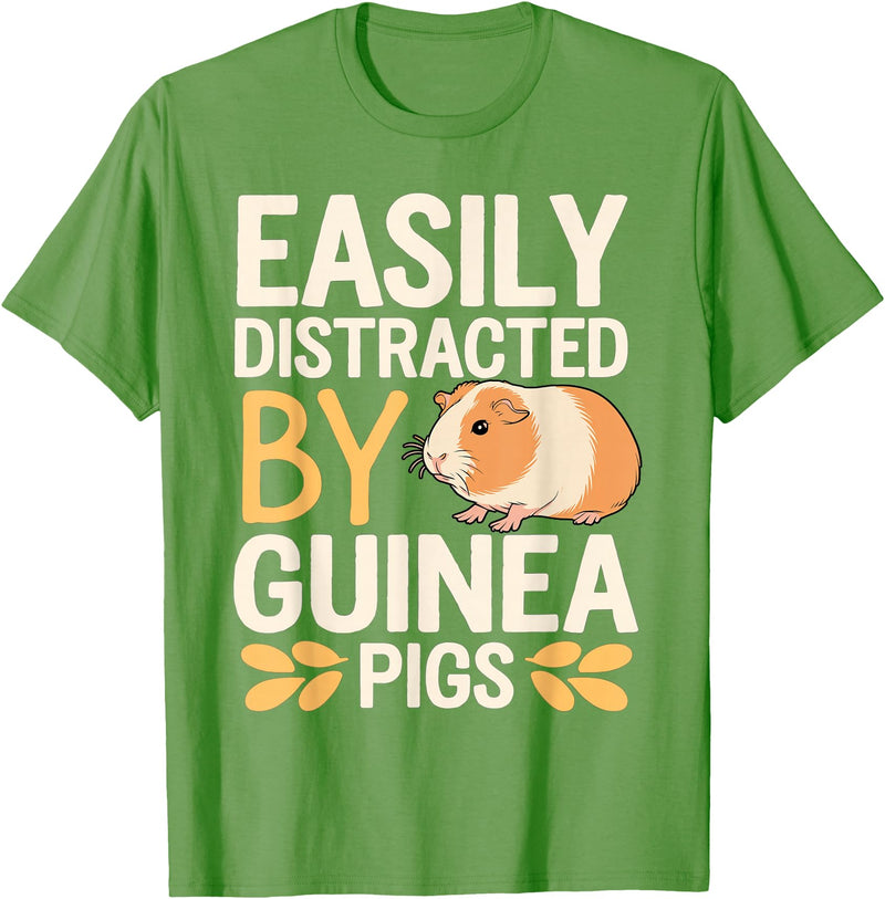 Easily Distracted by Guinea Pigs Outfit Guinea Pigs Jokes Easily Distracted by Guinea Pigs Sarcastic T-Shirt - Grass Green