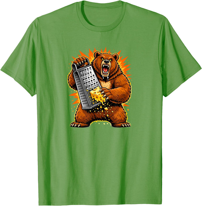 I Hate Wisconsin Tees Angry Bear Grating Cheese Grater Hater T-Shirt - Grass Green