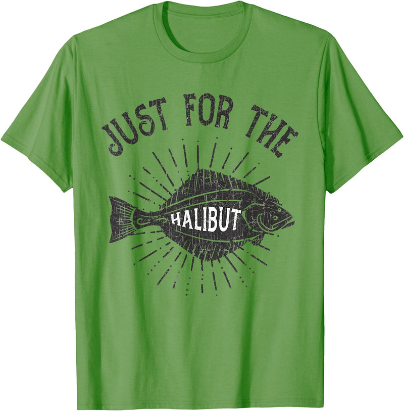 Fishing T Shirt Emporium Just For The Halibut Fish Fisherman Funny Fishing Pun T-Shirt - Grass Green