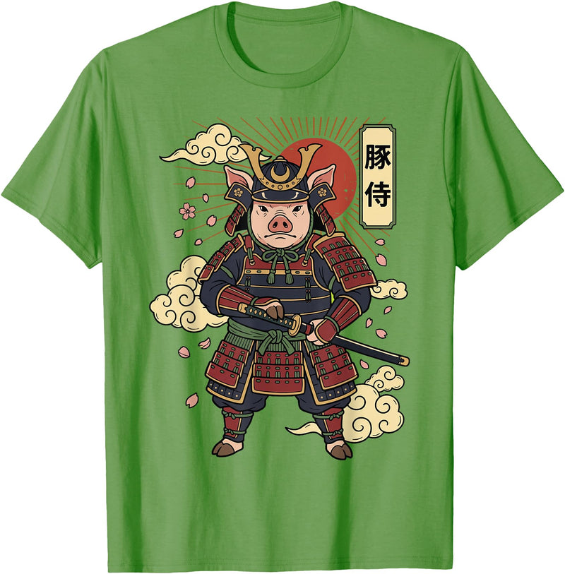 Samurai Pig Anime Japan Pig Samurai Japanese Warrior T-Shirt - Grass Green