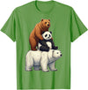 Cute Bear Panda Polar Bear Stack Funny Wildlife Funny Bears Stacked Panda Grizzly Polar Bear Trio Meme Art T-Shirt - Grass Green