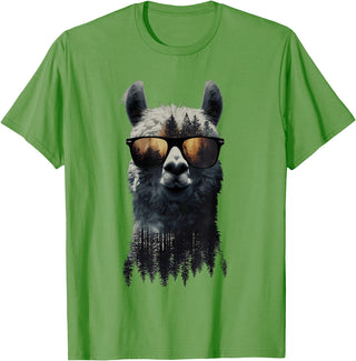 Funny Llama Lover Graphics Funny Alpaca Llama with Sunglasses Animal Graphic T-Shirt - Grass Green