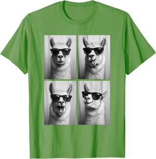 Funny Animal Selfie Booth Tee Cool Llamas Sunglasses Jungle Animal Meme Selfie Booth T-Shirt - Grass Green