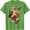Vintage Angel Aesthetic Classical Art Cute Cherub Angel with Bear Baroque Renaissance Aesthetic T-Shirt - Grass Green