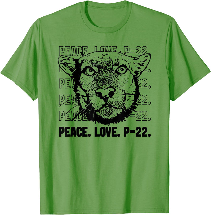 P22 Mountain Lion Tee Shirts for Nature Lovers P-22 Mountain Lion Legend LA California Art P22 Peace Love T-Shirt - Grass Green