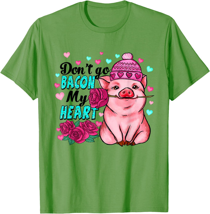 Punny Pig Valentine Apparel Don't Go Bacon My Heart Funny Pig Valentine Tee T-Shirt - Grass Green