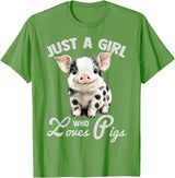 Farm Animal Lover Spotted Pig Cute Art Style Just A Girl Who Loves Pigs Cute Spotted Pig Lover Gift T-Shirt - Grass Green
