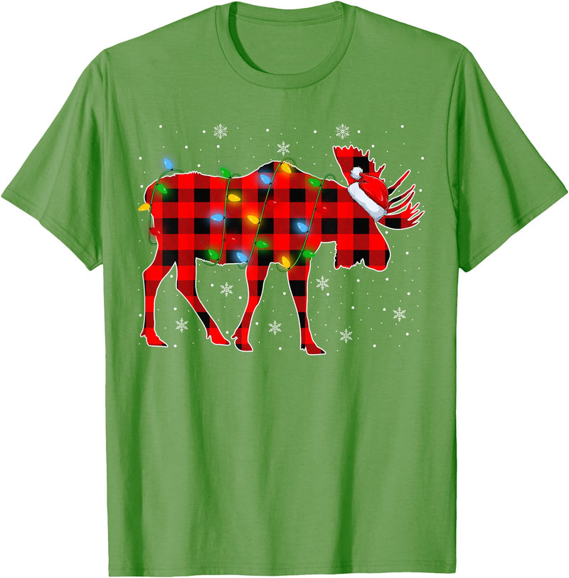 Buffalo Plaid Moose Christmas Gifts Moose Xmas Lighting Buffalo Plaid Moose Christmas Pajama T-Shirt - Grass Green